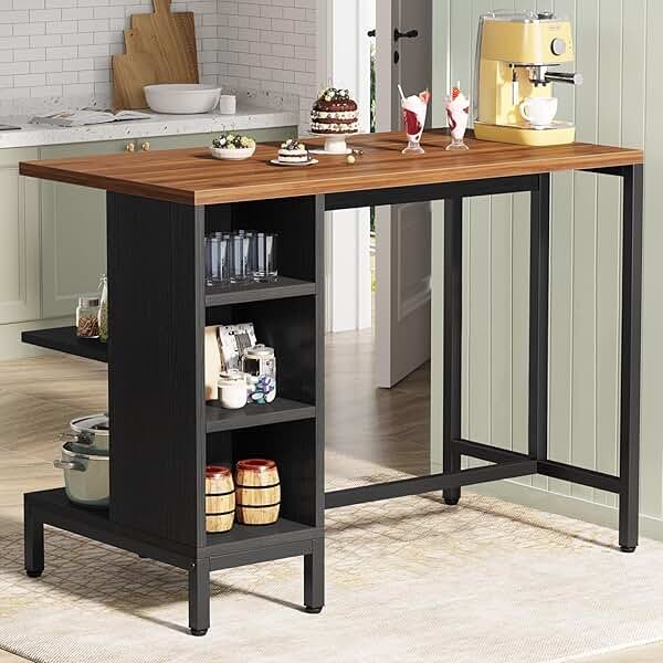 Tribesigns Kitchen Island, Kitchen Shelf Bar Table with 5 Open Storage Shelves and Large Worktop, Industrial Butcher Block Island (Stools Not Included) - Product Image