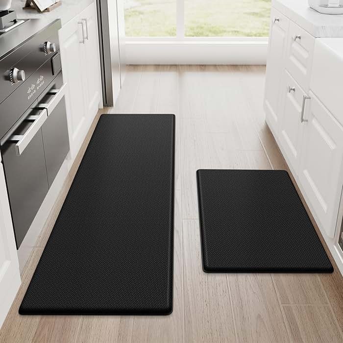 StepRite Kitchen Mats, 2PCS Kitchen Rugs, Cushioned Anti Fatigue Kitchen Mats for Floor, Non-Slip Standing Desk Mat, Waterproof Kitchen Rug Set for Kitchen, Floor, Office, 17.3"x30"+17.3"x47", Black - Product Image