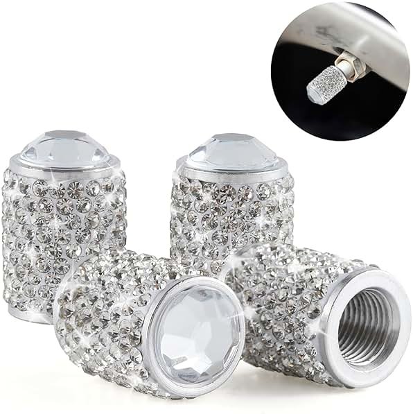 Alpmosn Car Wheel Tire Valve Caps, 4 PCS Bling Tire Valve Caps, Crystal Tire Caps Shinny Rhinestone for Women, Universal Car Dustproof Tire Valve Caps for Cars, Trucks, SUV and Motorcycles (White) - Product Image