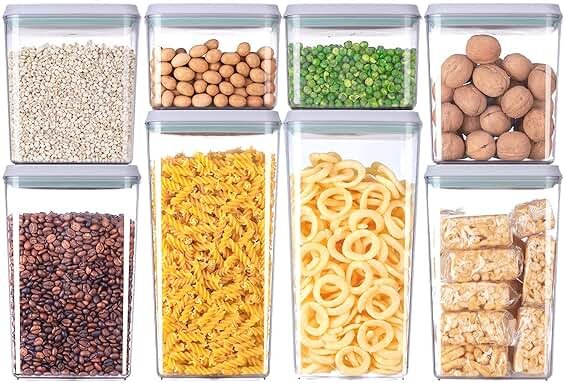 8-Piece Set of Pop Airtight Food Storage Containers with Lids Stackable Containers for Kitchen Pantry Organization Ideal for Cereal Snacks Flour Sugar Coffee and Spaghetti (1.2, 2.0, 2.7, 3.3qt)*2 - Product Image