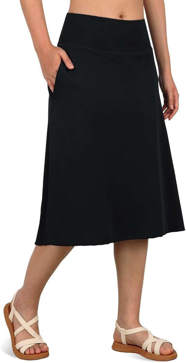 SPOEAR Women's Swim Skirts with Leggings 26" Midi Length Modest Long Skirted Bottom Swimwear with Zipper Pockets - Product Image