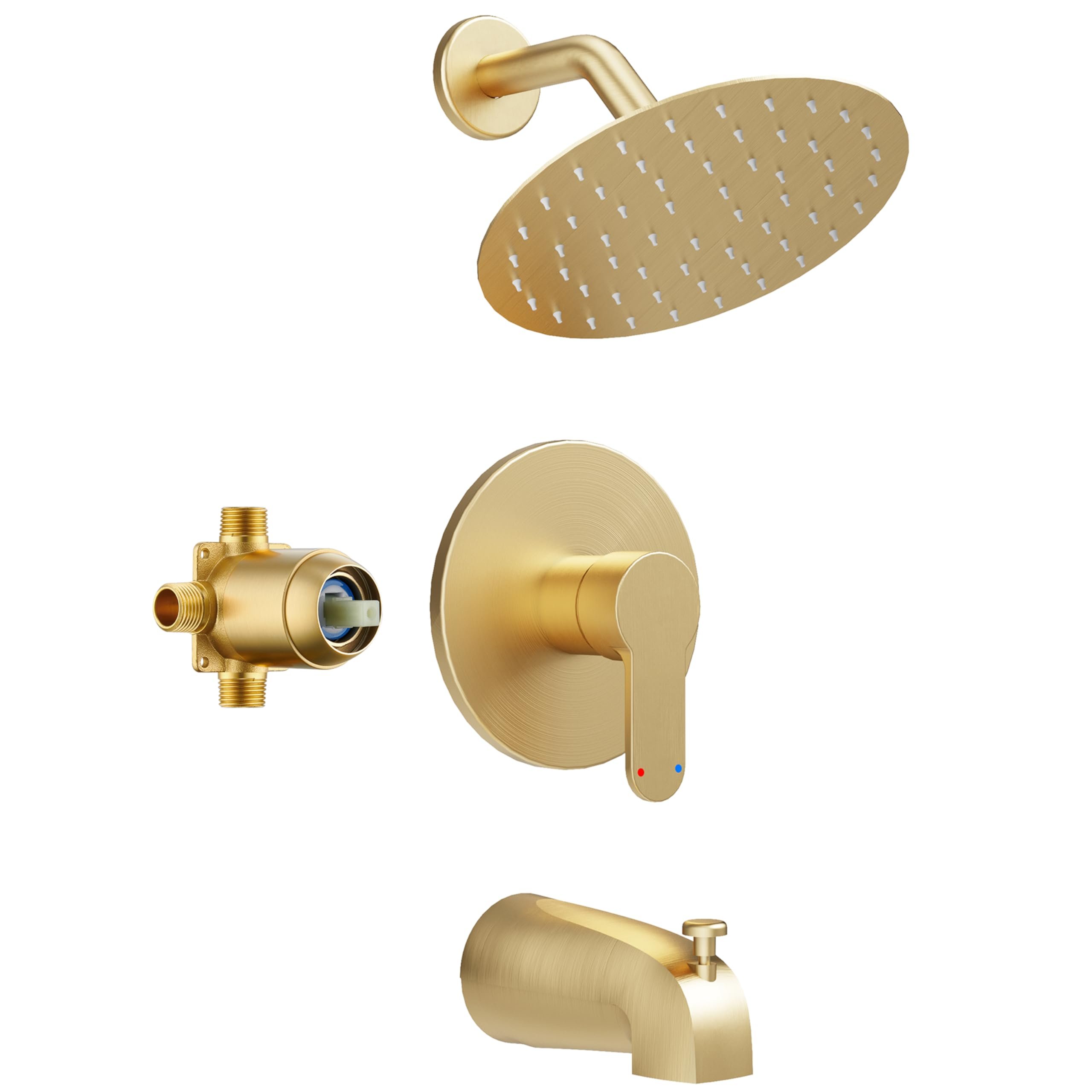 HomGoo Tub Shower Faucet, Brushed Gold Shower Faucet Set with 6-Inch All-Metal Rainfall Showerhead and Bathtub Spout, Single-Handle Tub Shower-Trim Kit Included Valve, Brushed Gold - Product Image