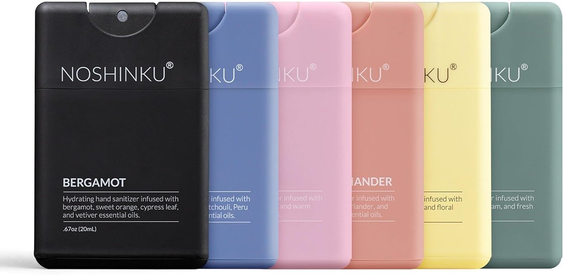 Noshinku - Refillable Hand Sanitizer Discovery 6-Pack, Travel Size Spray with Hydrating Botanical Mist, Natural Ingredients, All Natural Fragrances, Sugarcane-Derived Alcohol, No Parabens, No Dyes - Product Image