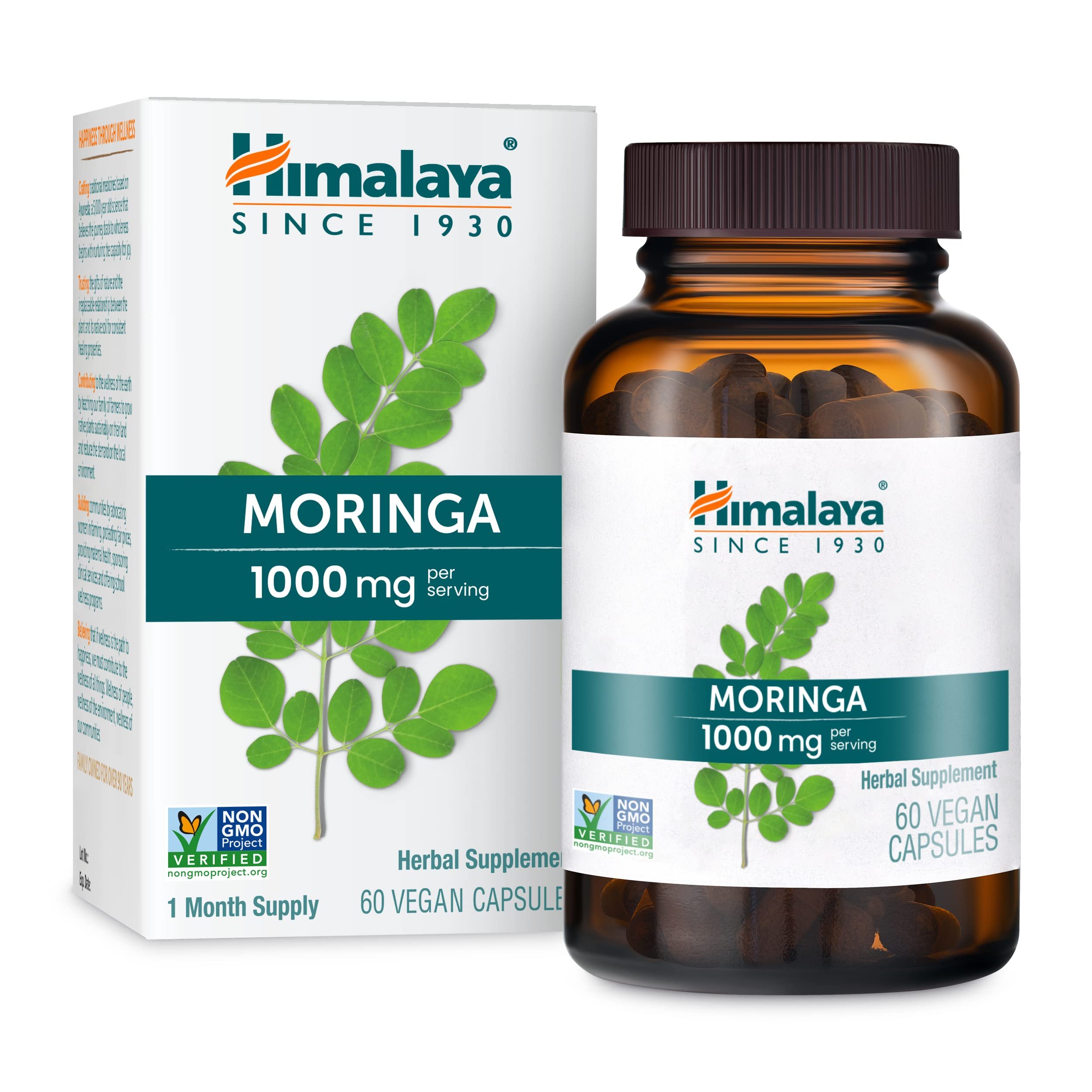 Himalaya Organic Moringa capsules - Moringa Supplement, Herbal Superfood Antioxidants Supplement Supporting Wellness, Vitality, and Oxidative Stress - Vegan, Non-GMO, Gluten Free, 1000 mg, 60 Capsules - Product Image