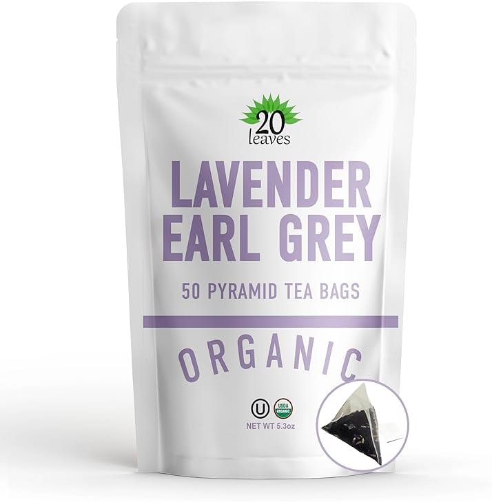 Lavender Earl Grey Black Tea - 100% Certified Organic - 50 Pyramid Tea Bags Sachets in a Resealable Bag - Product Image