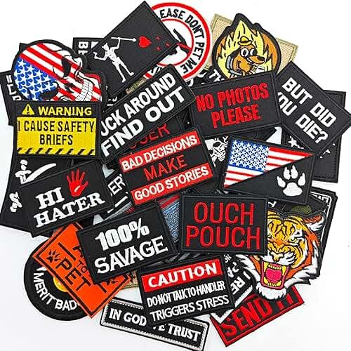 Gleihow 12 Pieces Random Funny Tactical Morale Patch Full Embroidery Military Loop and Hook Patches for Caps Backpacks Vest Harness Military Uniforms - Product Image