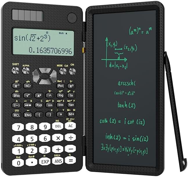 Scientific Calculator for Students with Notepad, ROATEE Middle and High School Supplies for Students, 82 MS Foldable 2-Line Display Science Calculator with Writing Tablet, Solar and Battery Powered - Product Image