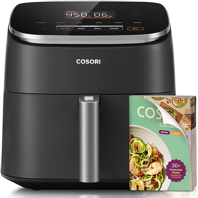 Cosori 9-in-1 TurboBlaze Air Fryer 6 Qt, PFAS-Free Ceramic Coating, 90°–450°F, Precise Heating for Even Results, Air Fry, Roast, Bake, Broil, Dry, Frozen, Proof, Reheat, Keep Warm, 120V, Dark Gray - Product Image