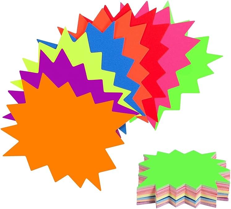 400 Pieces Yard Sale Price Stickers, Vision Board Supplies Starburst Neon Poster Decorations for Fluorescent Bulletin Board Decorations Retail Yard Garage Sale Signs (3.5 * 2.8 Inch) - Product Image