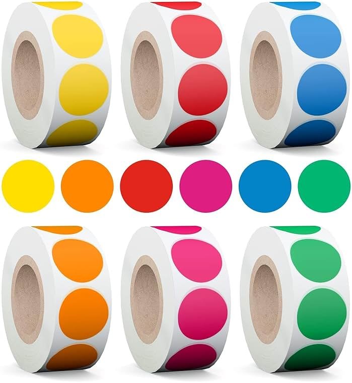 AveneMark 3000Pcs 3/4" Color Coding Labels Circle Dot Stickers,Round Yard Sale Stickers with Bright Yellow Green Red Pink Orange Blue, Garage Sale Price Tag(6 Rolls,500 Labels/Roll) - Product Image
