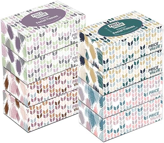 Price Value Facial Tissues, Soft Facial Tissue - 8 Boxes, 230 Sheets Per Box (1,840 Total Sheets), Gentle & Durable Tissue Boxes Bulk for Home, Office & Travel - Product Image