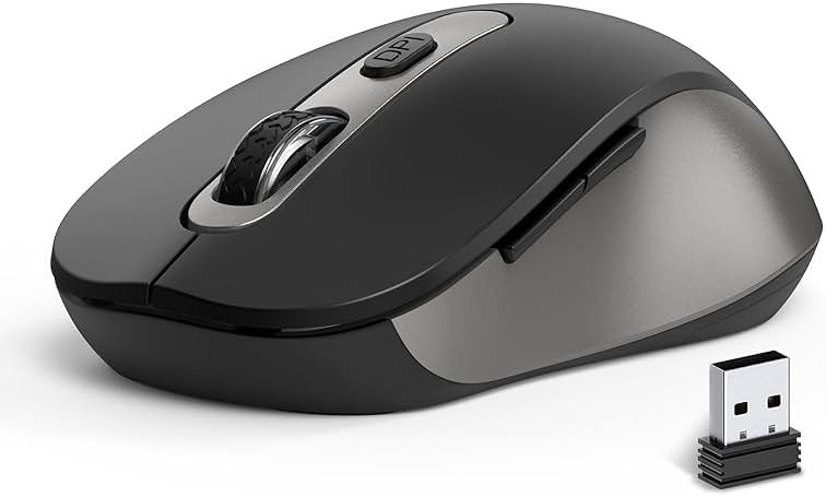 Wireless Mouse for Laptop, PC, Chromebook, Mac, MacBook, Silent Wireless Mouse with USB Nano Receiver, Side Button, 2400 DPI, Anti Slip Roller, 6 Button Ergonomics Cordless Computer Mice - Black Gray - Product Image