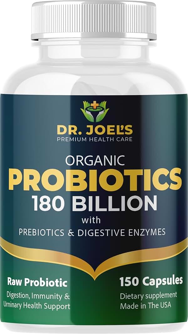 Organic Probiotics 180 Billion CFU - 40 Strains Vegan Probiotics + Prebiotics + Digestive Enzymes - Gut & Immune Health - 100% Pure, Maximum Potency & Shelf Stable - Made in the USA - Product Image