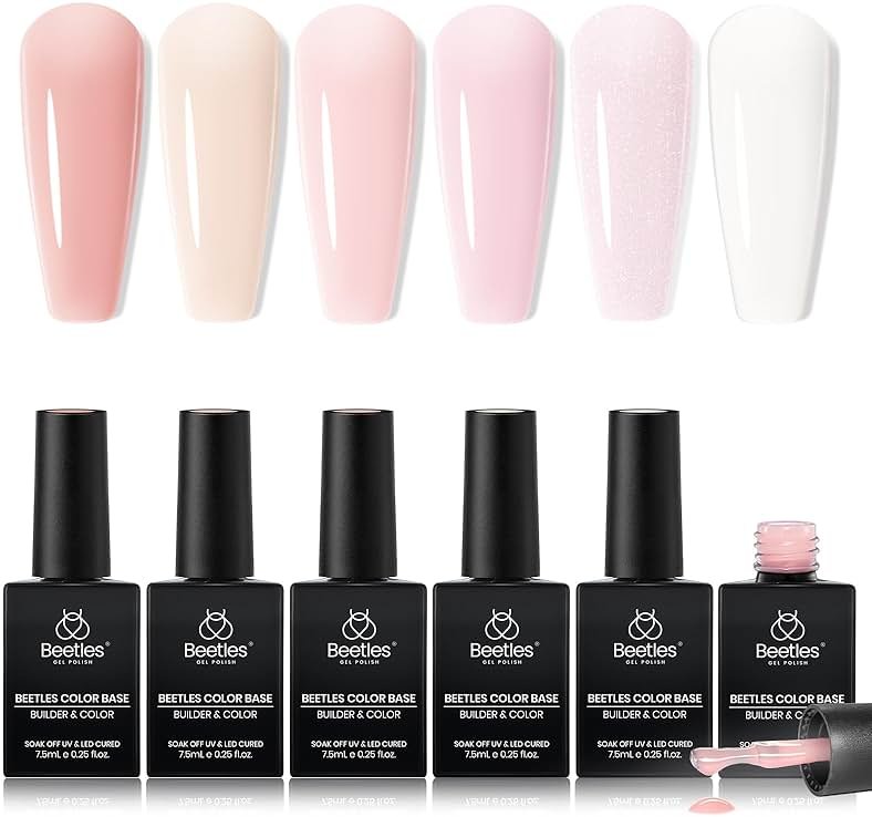 Beetles Rubber Base Builder Nail Gel - White Nude Pink Glitter French Tip Base Color Gel Polish Set for Manicure Strengthener Long Lasting Soak Off U V LED Nail Art - Product Image