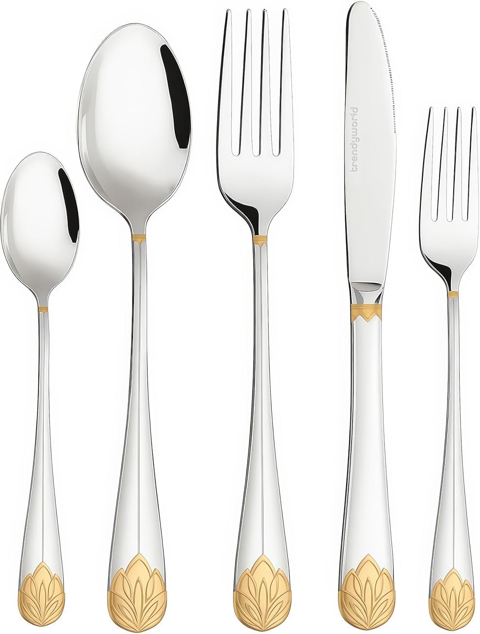 Silverware Set Limited Edition – 30 Piece Family Dinnerware Set – Flatware Set for 6 – Silver Tableware Set w/Gold Accents – Spoons, Knives, Teaspoons, Forks, Salad Forks - Product Image