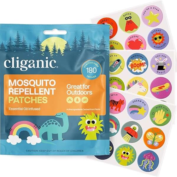 Cliganic Mosquito Repellent Stickers for Kids (180 Pack) - Animal Toddler Patches, Natural DEET-Free, Essential Oil Infused, Insect Repelling Garments - Product Image