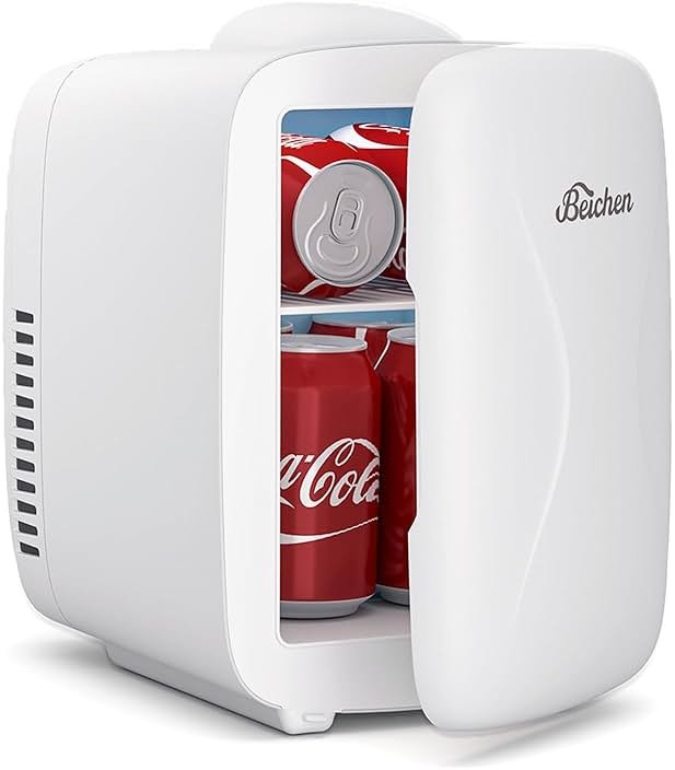 BEICHEN Mini Fridge [Upgrade], Small Fridge Rapid Cooling 4 Liter/6 Cans Skincare Fridge, Cooler and Warmer Refrigerators for Bedroom, Cosmetics, Office and Car (White) - Product Image