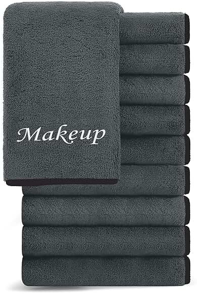 Cosy Family 10 Pack Makeup Remover Wash Cloths - Soft Microfiber Fingertip Facial Cleansing Cloths for Hand and Make Up, 12 x 12 in, Black Grey - Product Image