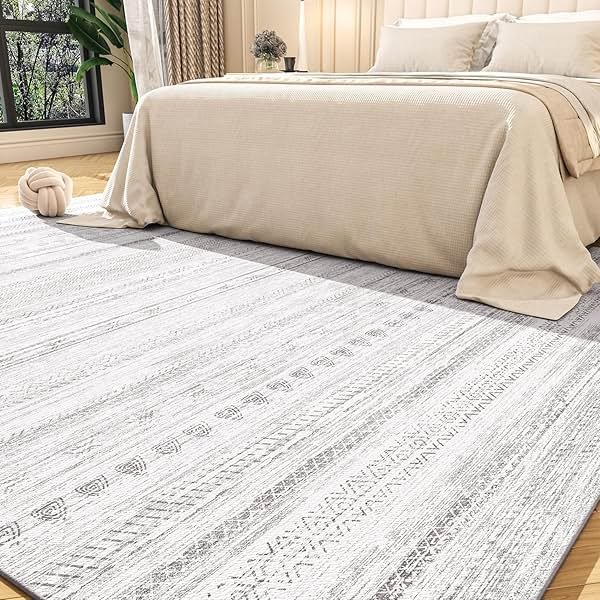 5x7 Area Rugs for Living Room Machine Washable Rug Distressed Indoor Carpet Neutral Moroccan Boho Rug Ultra Soft Area Rug for Bedroom Dining Room Playroom Office, Grey - Product Image
