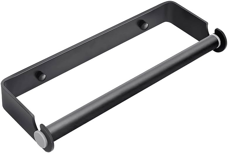 PEDORUBY Under Cabinet Paper Towel Holder, Adhesive or Drill Mount Paper Towel Holder, Wall Mount Paper Towel Holders for Kitchen or Bathroom (Black) - Product Image