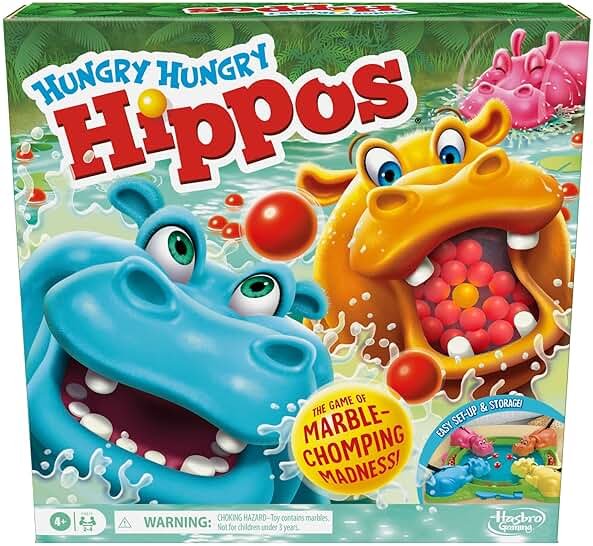 Hasbro Gaming Hungry Hungry Hippos Game for Preschoolers | Instant Marble Relaunch, Easy Set-Up & Storage| Ages 4 and Up | 2 to 4 Players | Kids Games - Product Image