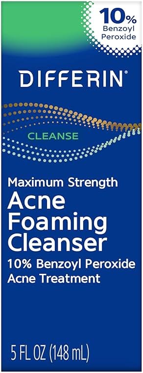 Differin Acne Face Wash with 10% Benzoyl Peroxide, Maximum Strength OTC Acne Foaming Cleanser, Fast Acting Acne Treatment for Face and Body, 5 oz. - Product Image