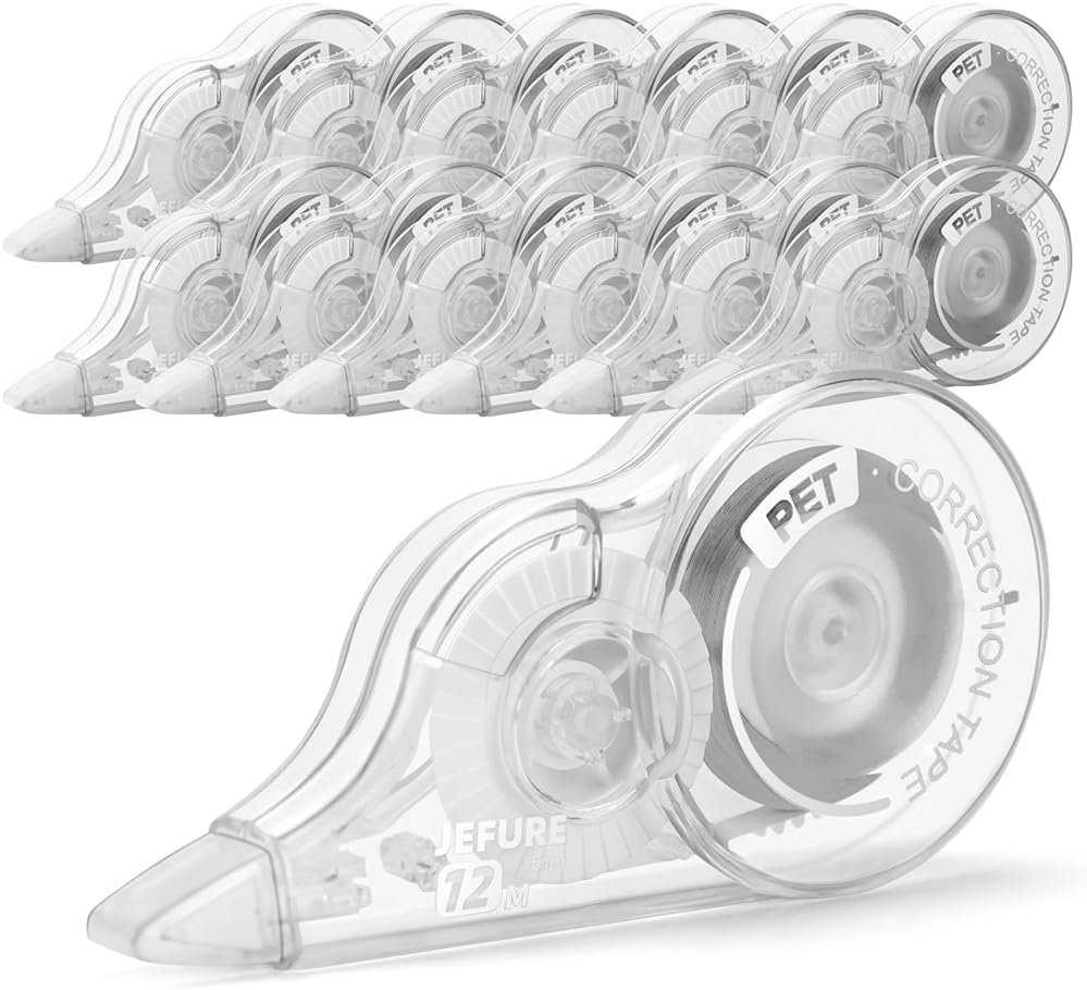 JEFURE 12 Pcs Correction Tape, 39.4 Ft White Wrong Out Tear-Resistant Bulk, Instant Corrections Easy To Use Applicator for School, Office, Note Taking, Journal (Tape Width 0.2 in, Clear) - Product Image