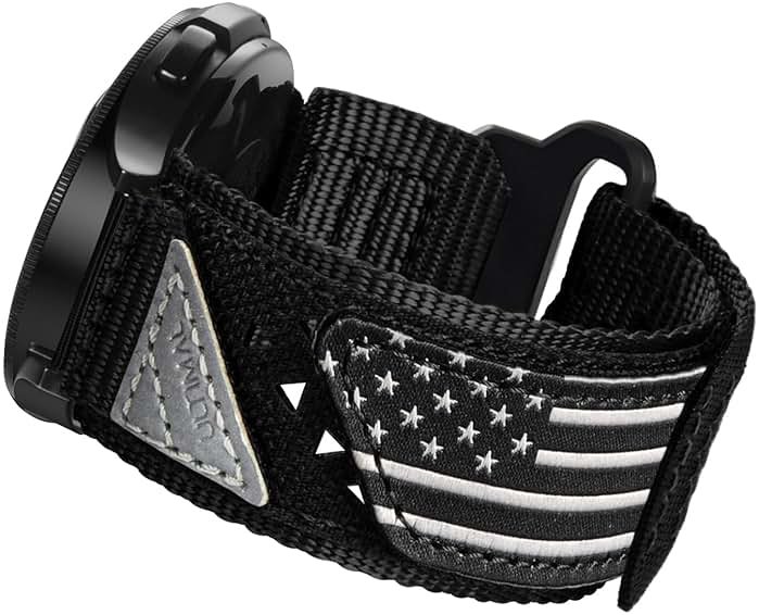 ULTIMAL 20mm Watch Band Compatible with Samsung Galaxy Watch 7 6 5 4 FE/6 4 Classic/5 Pro, Nylon Quick Release Strap Compatible with Garmin Vivoactive 6 5 3/Forerunner 645 55 245 165 (BLACK USA FLAG, L) - Product Image