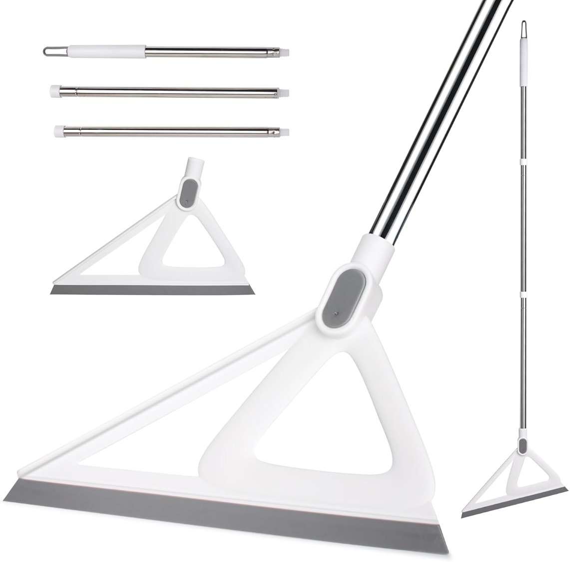 XXFLOWER Multifunction Silicone Broom，Squeegee Broom Sweeping Water and Pet Hair，Rubber Broom Sweeper for Floor Bathroom Kitchen Shower，Rugs，Glass Windows（White） - Product Image