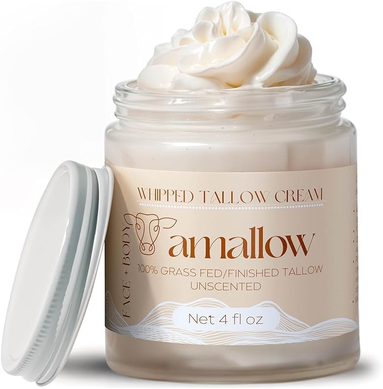 Amallow 100% Grass Fed Beef Tallow for Skin Care - Face + Body - Whipped Moisturizer for Sensitive Skin - Natural Lotion, 4 FL. oz. (Unscented) - Product Image