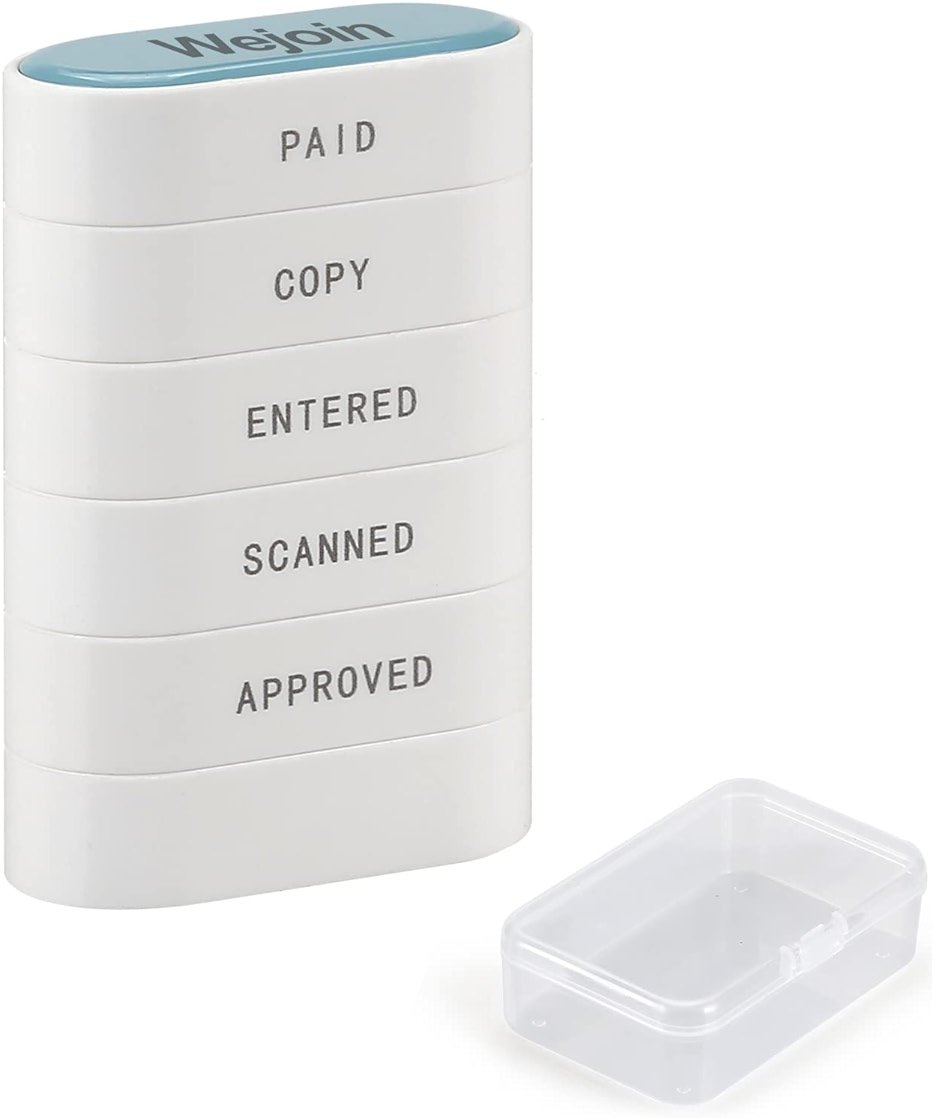 WEJOIN Office Stamps - 5-in-1 Pre-Inked Rubber Stamp Set: Paid, Copy, Entered, Scanned, Approved, Red-Ink Impression Size 1.5’’ X 0.55’’, Cute & Unique Designed Business Message Stamp - Product Image
