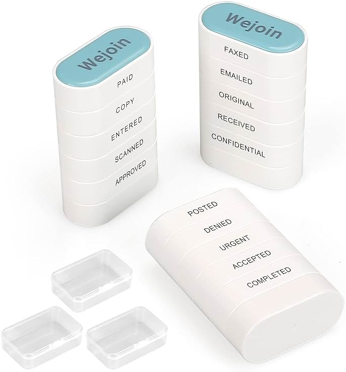 Total Office Stamps Set 15PCs, Self Inking Rubber Stamps “Paid Copy Entered Scanned Approved Posted Denied Urgent Accepted Completed FAXED EMAILED Original Received Confidential” for Business Use - Product Image