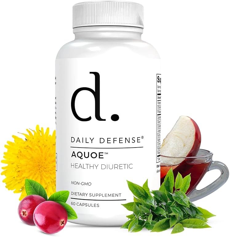 Daily Defense Diuretic Pills - Cranberry with Green Tea, Dandelion, Apple Cider Vinegar & More - AQUOE Water Away for Bloating & Fitness - Water Pills - 1 Pack, 60 Count - Product Image