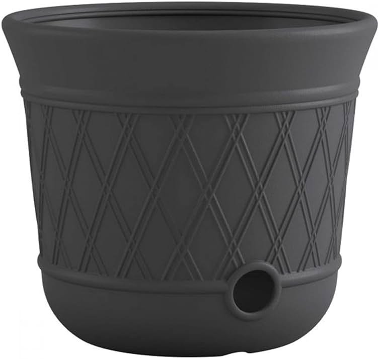 Suncast Lattice Hose Pot for Outdoor Garden Storage, Peppercorn - Holds 300 ft Expandable or 50 ft Standard 5/8" Vinyl Hoses, Resin Hideaway Organizer with Drainage and Water Supply Port - Product Image