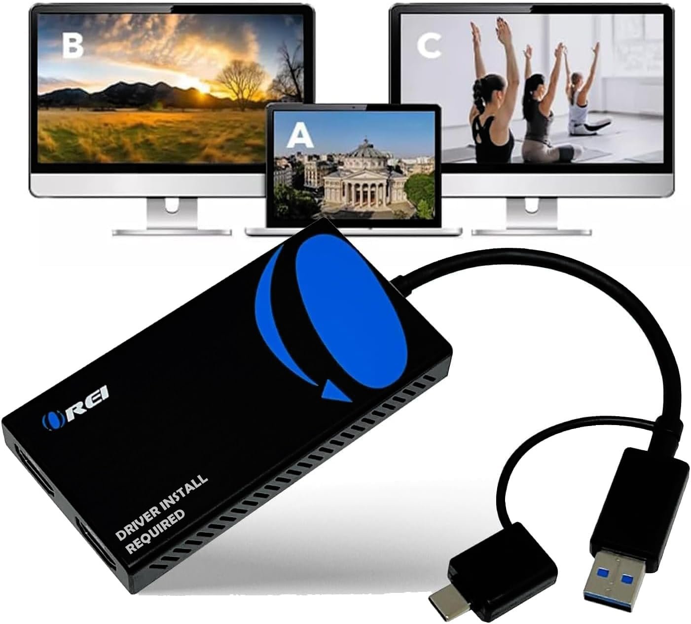 OREI SplitExtend HDMI Splitter Extended Display for Dual Monitor - Multi-Monitor Display 3 Separate Screens - USB A & USB-C Adapter to HDMI 2.0, 4K@30Hz Output 1, 1080p Output 2 for Windows, Mac OS G - Product Image