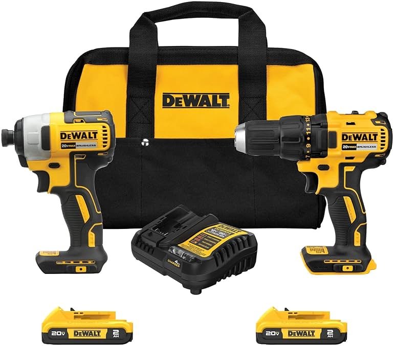 DEWALT 20V MAX Cordless Drill and Impact Driver, Power Drill Brushless 2-Tool Power Tool Combo Kit, Includes 2 Batteries, Charger and Bag (DCK277D2) - Product Image