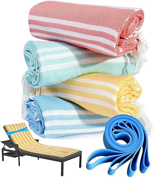 4 Packs Turkish Beach Towel Pool Swim Towels Set Bulk Soft Cotton Extra Large Sand Free Quick Dry Thin Lightweight Travel Vacation Essentials Cruise Accessories Must Haves Clearance Sandless Oversized - Product Image
