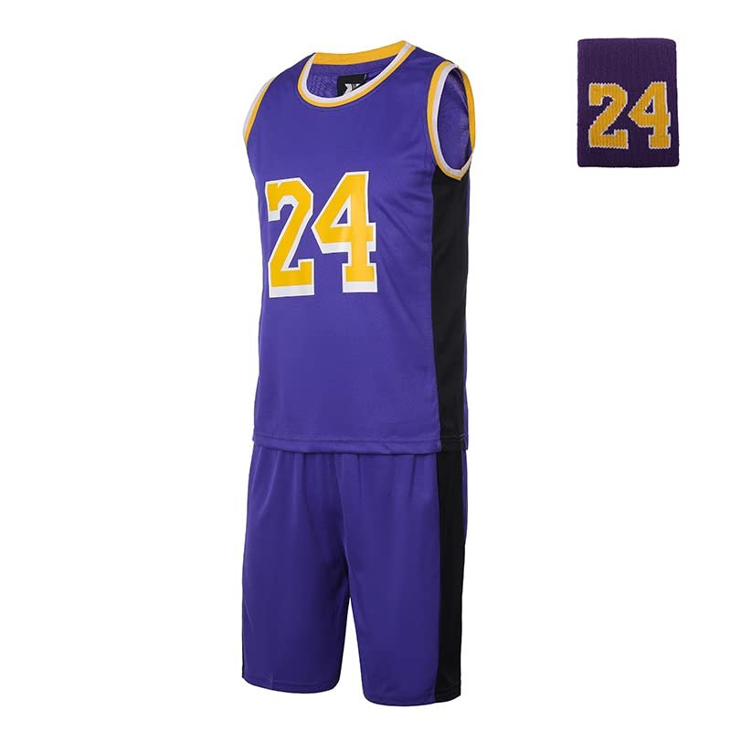 #24 Basketball Jerseys Outfit Tank Top Track Shorts Sport Sets Uniforms with Wristbands for Fans Kids Boys Youths - Product Image