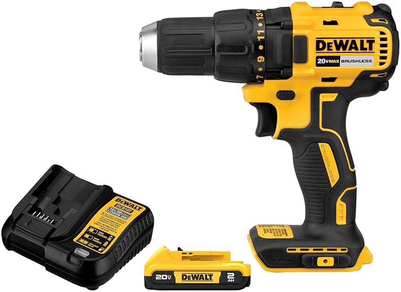 DEWALT 20V MAX Cordless Drill Driver Set, Electric Drill, Brushless 1/2 In 2 Speed, 2.0 Ah Battery and Charger Included, LED Light (DCD777D1) - Product Image