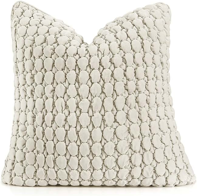 COCOPLOCEUS Pillow Cover 24x24 1 Piece Velvet Euro Sham Decorative Farmhouse Pillowcase Boho Square Cushion Covers Soft Bubble Texture for Couch Sofa Bed Bedroom Car Living Room，Beige Gray - Product Image