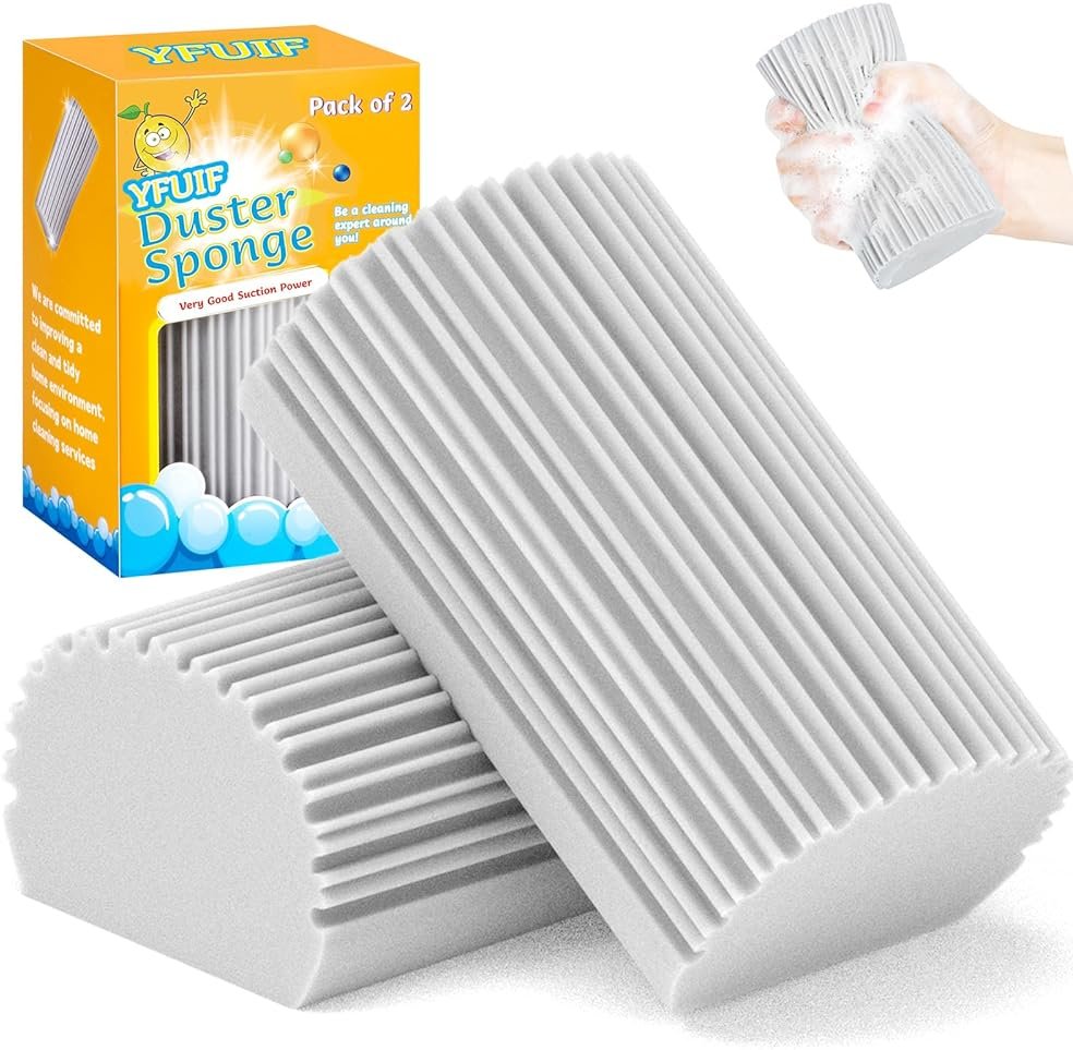 2-Pack Damp Duster Sponge for Clean, Magic Sponge Eraser Baseboard Cleaner Tool, Dusters for Cleaning Blinds, Glass, Vents, Railings, Mirrors,Window Track Grooves and Faucets - Product Image