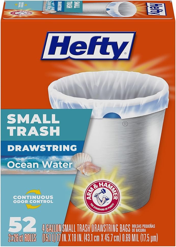 Hefty Small Trash Bags, Ocean Water Scent, 4 Gallon, 52 Count - Product Image
