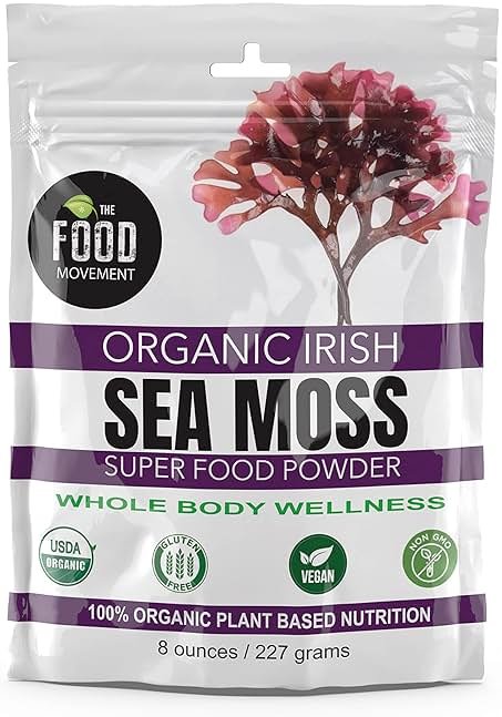 The Food Movement Co. Organic Raw Irish Sea Moss Powder - Mineral Dense Superfood for Cellular Health, Thyroid and Immune Support, Detox - Vegan and Kosher Algae Trace Minerals - Product Image