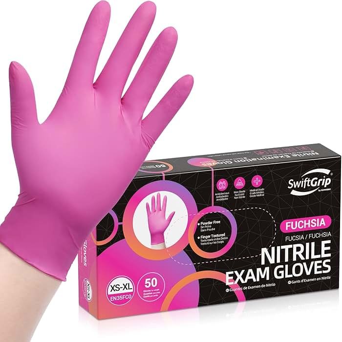 SwiftGrip Powder-Free Nitrile Gloves, 3-mil, Disposable Nitrile Gloves, Latex-Free, Powder-Free - Pink/Fuchsia - Product Image