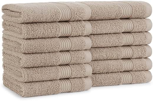 Arkwright Bath Washcloths 12 Pack - Super Soft 100% Cotton, 600 GSM Quick Dry & Absorbent, Luxury Face & Body Wash Cloth Towels for Hotels, Spa, and Vacation Rentals, Latte Beige - Product Image