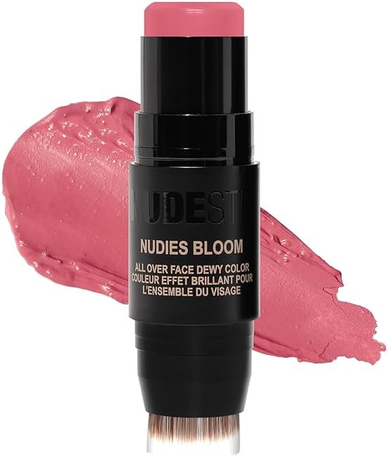 Nudestix Nudies Bloom All Over Dewy Color – 3-in-1 Cream Blush Stick for Cheeks, Eyes & Lips with Built-In Brush | Sheer, Glossy Finish | Vegan, Long-Wear, Multi-Use Makeup - Product Image
