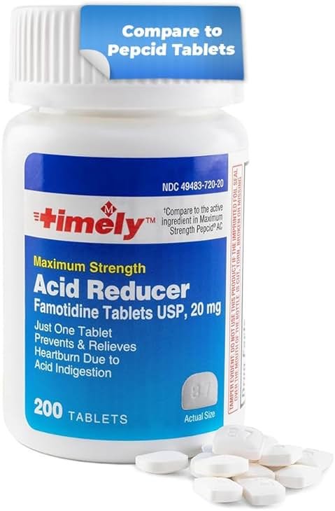 TIME-Cap Labs Acid Reducer & Heartburn Relief - Famotidine 20mg - for Adults & Children 12+, Helps with Acid Indigestion & Sour Stomach - Antacid Medicine Tablets (200 Count) - Product Image