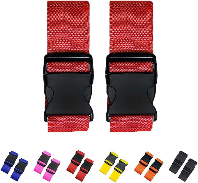 2 Pack Suitcase Straps, Bright Color Adjustable Luggage Belts, TSA Approved (Red) - Product Image