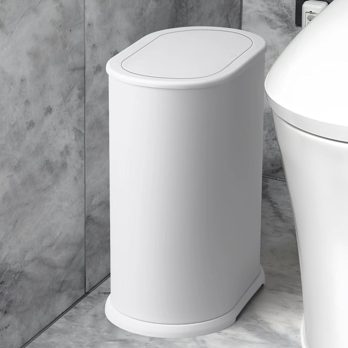 Anzoymx Stainless Steel Bathroom Trash Cans 1.8 Gallons Small Garbage Can with Pop up Lid, Dog Proof Narrow Wastebasket, Slim Waterproof Litter Trash Bins Set for Bedroom, Toilet, Office (White) - Product Image