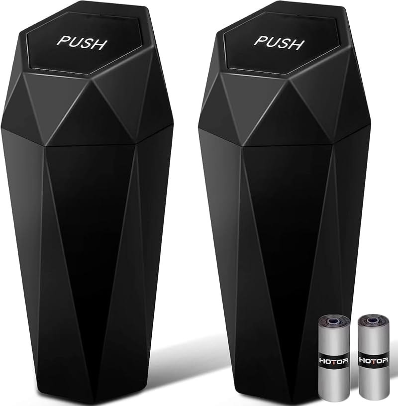 HOTOR Car Trash Can with Lid - 2 Pack, Car Accessories for Interior, Leakproof Vehicle Garbage Can with 30 Attached Trash Bags, Multipurpose Organizers and Storage for Home, Office, Black - Product Image